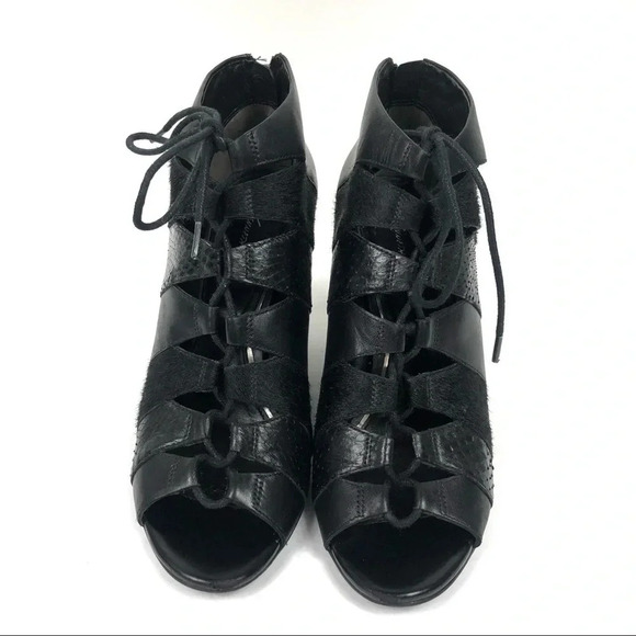 Kenneth Cole Calf Hair Lace Up Open Wedges Booties - Picture 4 of 8